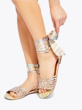 Kurt Geiger Pastel Marble Ankle-Tie Sandals with Glitter Straps